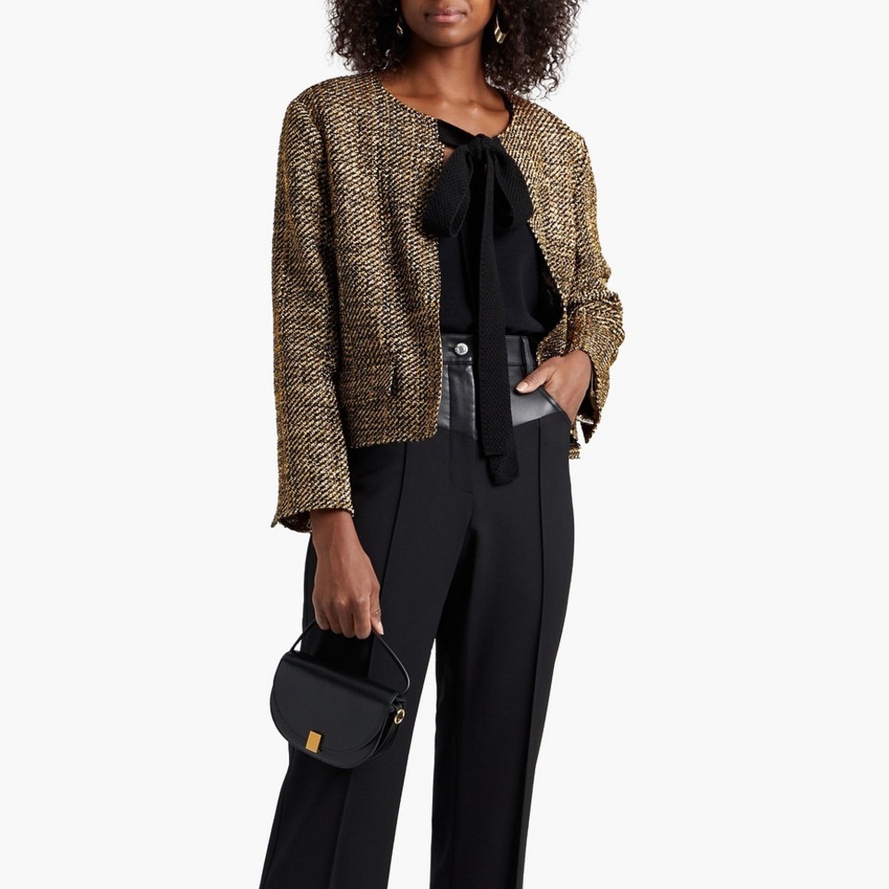 Oscar de la Renta Tweed Gold  Blazer with Bow
